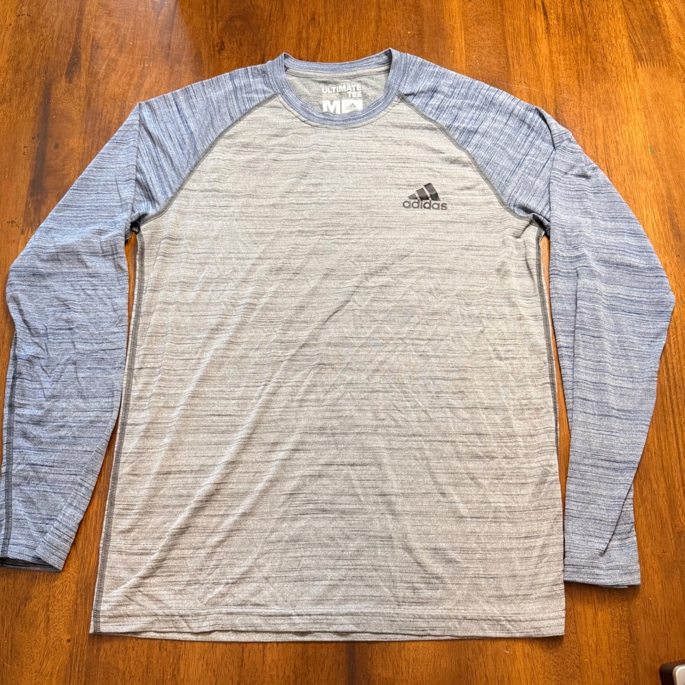 Adidas Mens Ultimate Tee Grey Blue Heathered Climalite Long Sleeve Shirt M